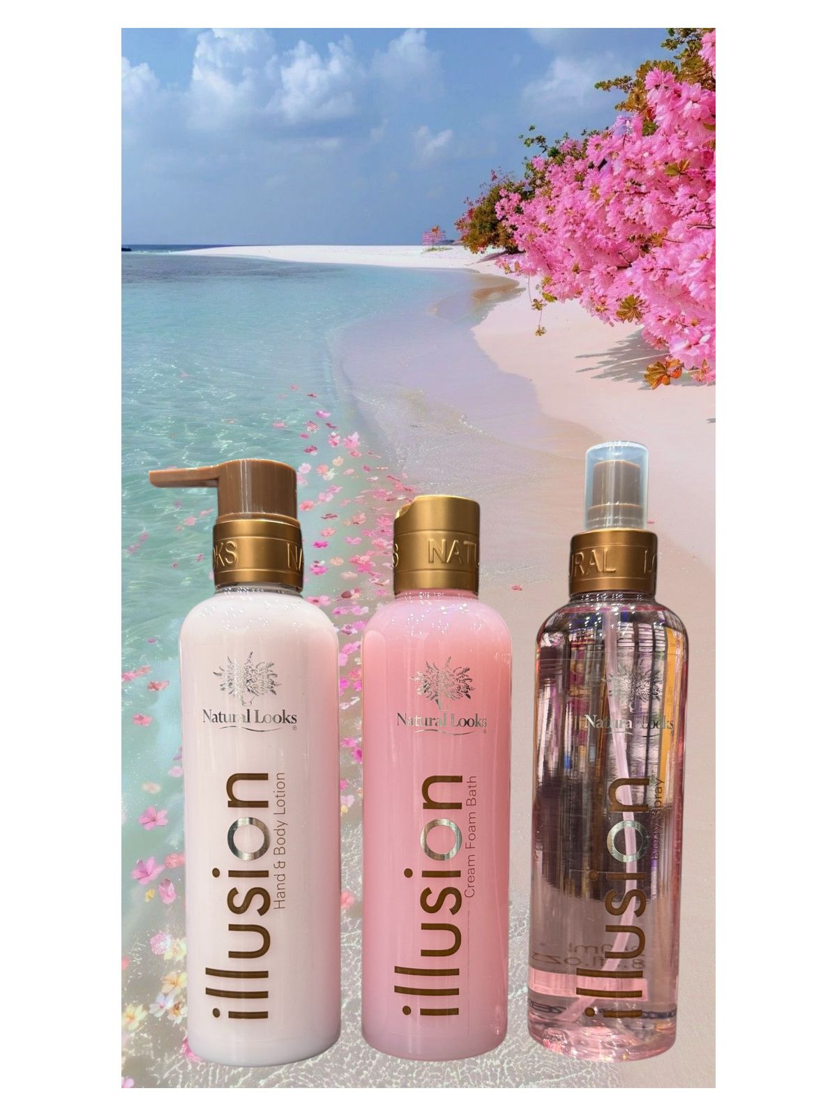 NATURAL LOOKS ILLUSION Vip Kit HAND & BODY LOTION + CREAM FOAM BATH +BODY SPRAY