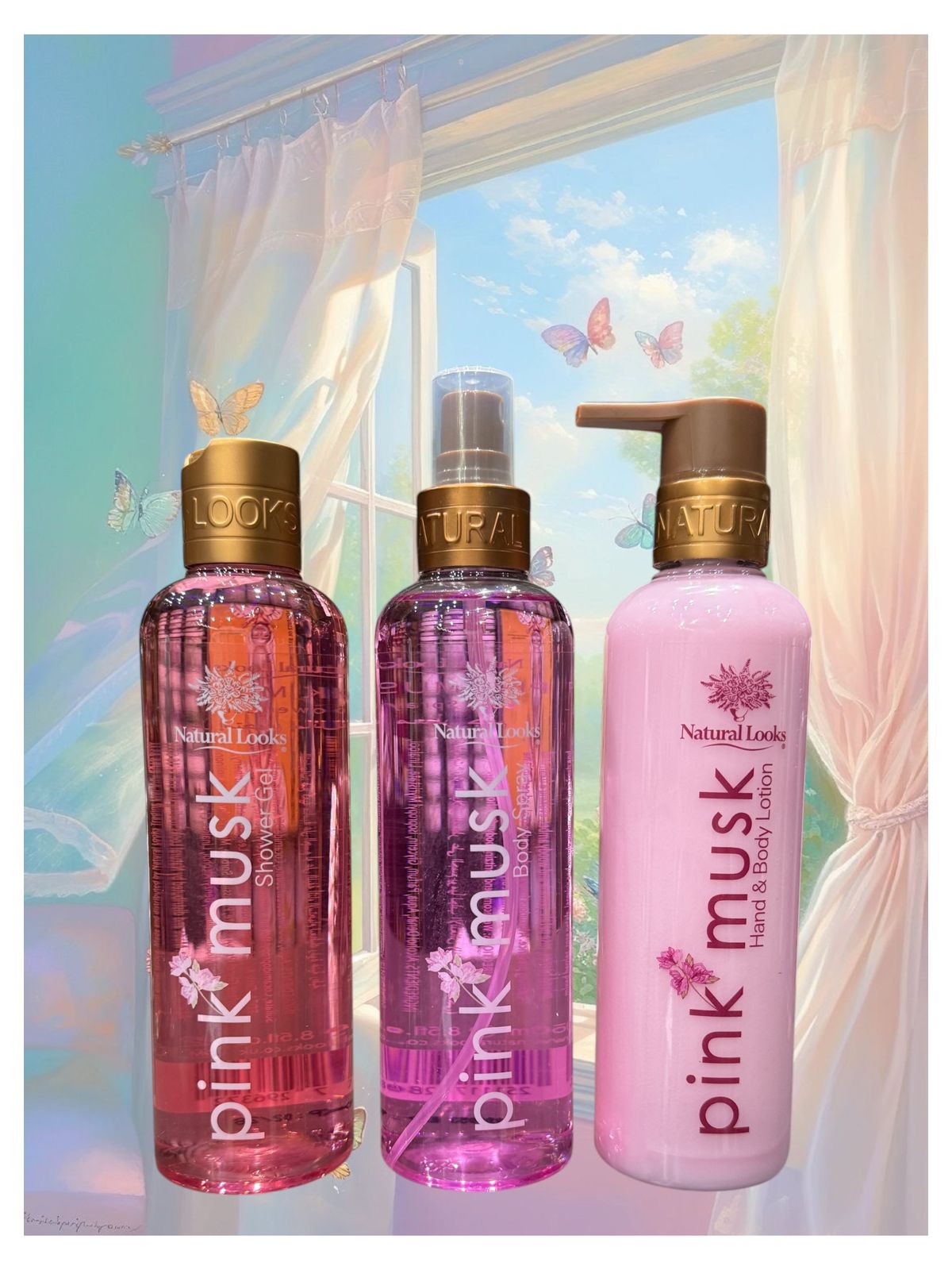NATURAL LOOKS PINK MUSK Vip Kit SHOWER GEL + BODY SPRAY + HAND & BODY LOTION